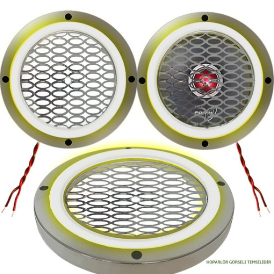 16cm Krom Ledli Hoparlör Kapak 2 Adet Poke PK-4559