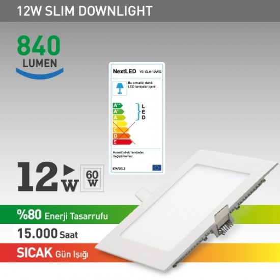 NextLED Sıva Altı LED Kare 12W Sıcak  