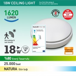 NextLED Sıva Üstü LED Yuvarlak Acil Aydınlatma Radar Sensorlu 18W Natura 