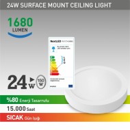 NextLED YE-TCY-24 WG-SIVA ÜSTÜ LED ARMATÜR ( Gün ışığı )  