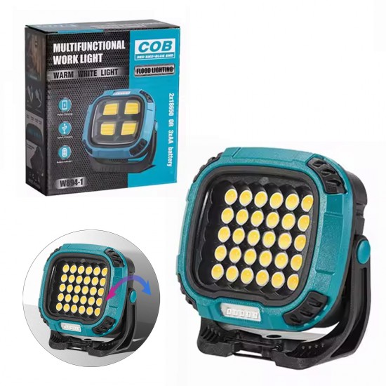 POWERMASTER MX-W893 4000K - 7000K - Kırmızı 30 COB Ledli 30 Watt Çok Fonksiyonlu Çalışma Lambası (PowerBank)
