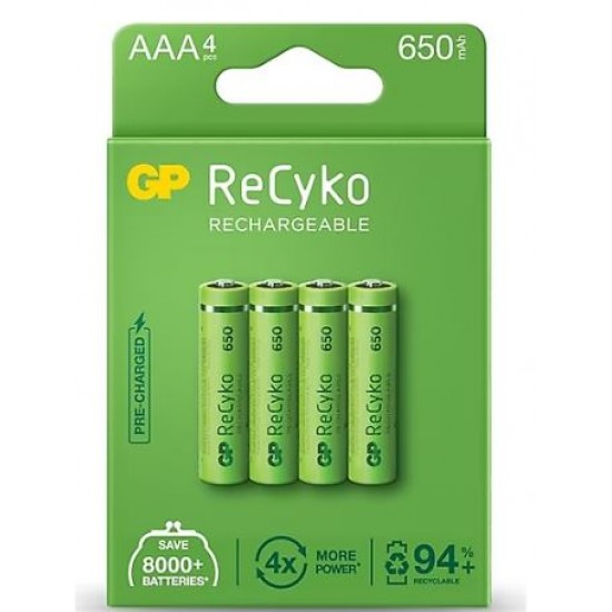 GP Recyko 650 mAh R03 AAA Şarjlı 4'lü İnce Kalem Pil