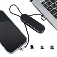 POWERMASTER PM-25906 Siyah 3in1  (Type C- Lightning- Micro Usb) Manyetik Uç Taşınabilir Şarj Kablosu