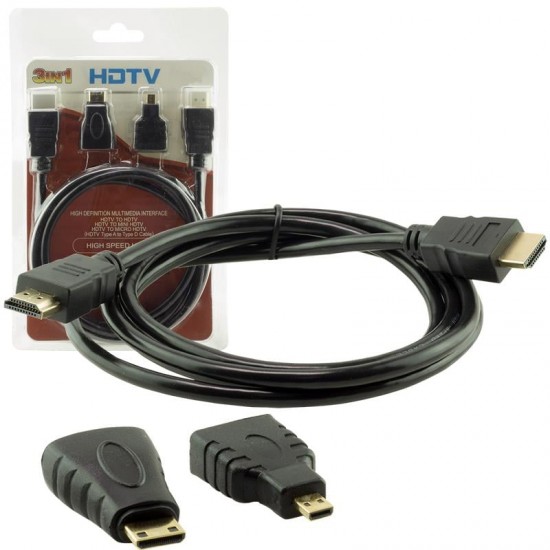 Powermaster HDMI Kablo 3in1 Set 1.5 Metre (HDMI+Micro HDMI+Mini HDMI)