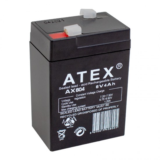 AKÜ 6 VOLT 4 AMPER ATEX AX-604   ( 70 X 48 X 101 MM )   (IŞILDAK AKÜSÜ)