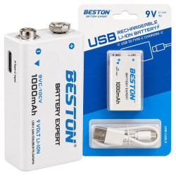 Beston 9VC-10CV 9V 1000mAh Type-C Şarj Edilebilir Li-Ion Lityum Pil ve Şarj Kablosu