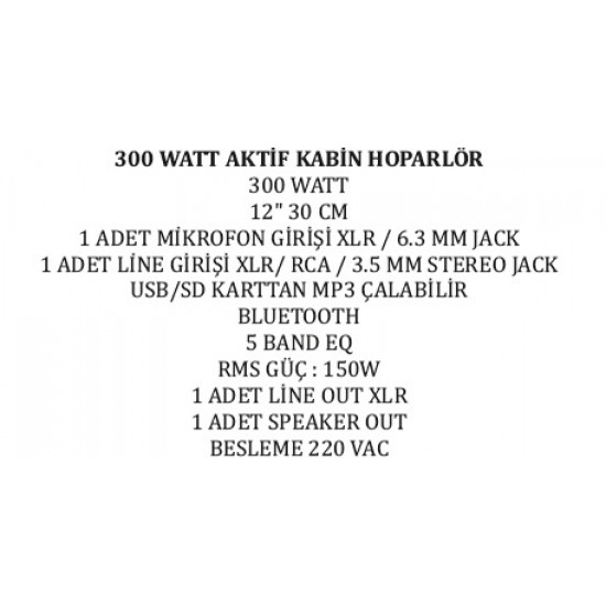 MAGICVOICE MV-20972 30 CM 300 WATT 12 AKTİF KABİN HOPARLÖR