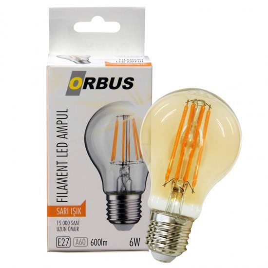 ORBUS ORB-F6W FILAMENT BULB A60 E27 6 WATT 600 LÜMEN AMBER LED AMPÜL