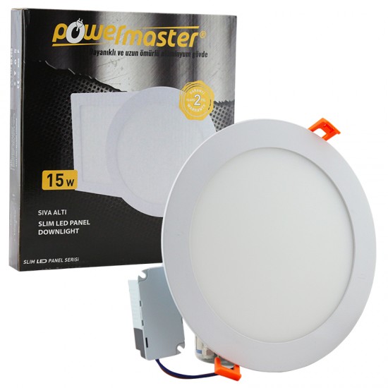 Powermaster 15W Sıva Altı 3000K Günışığı Yuvarlak Slim Led Panel