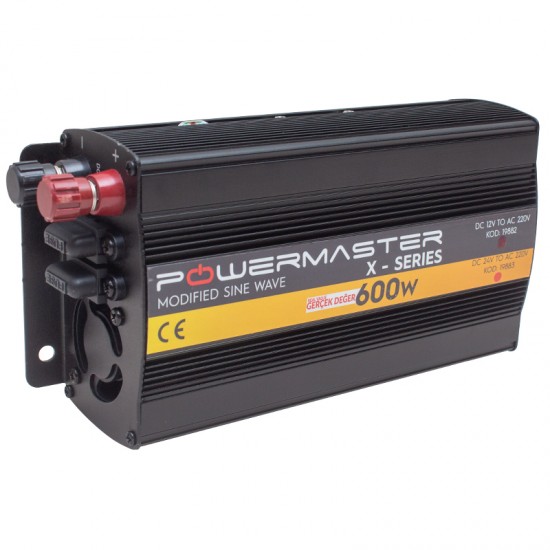 POWERMASTER PWR600-12 TEK DİJİTAL EKRAN 12 VOLT - 600 WATT MODIFIED SINUS WAVE INVERTER