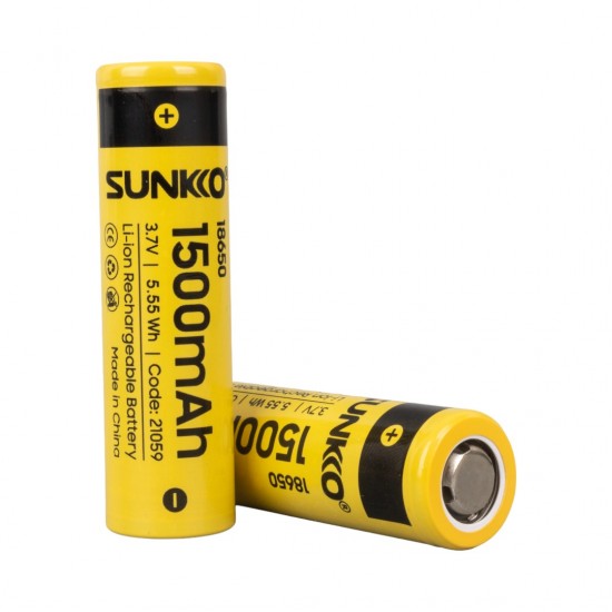 SUNKKO 3.7 VOLT 1500 MAH 18650 ŞARJ EDİLEBİLİR PİL (2Lİ PAKET)