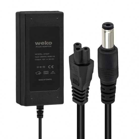 WEKO 12 VOLT - 5 AMPER 5.5*2.5 UÇLU YERLİ ÜRETİM PLASTİK KASA MASAÜSTÜ ADAPTÖR