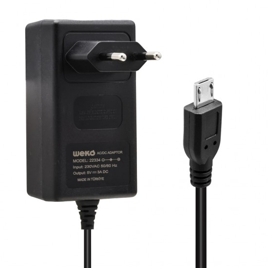 WEKO 5 VOLT - 3 AMPER MICRO USB UÇLU YERLİ ÜRETİM PRİZ TİPİ ADAPTÖR